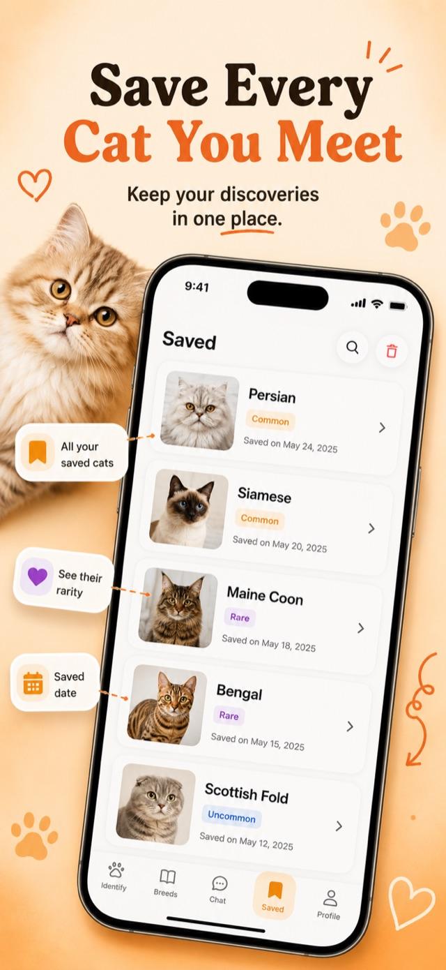 Scan history with saved cat identifications