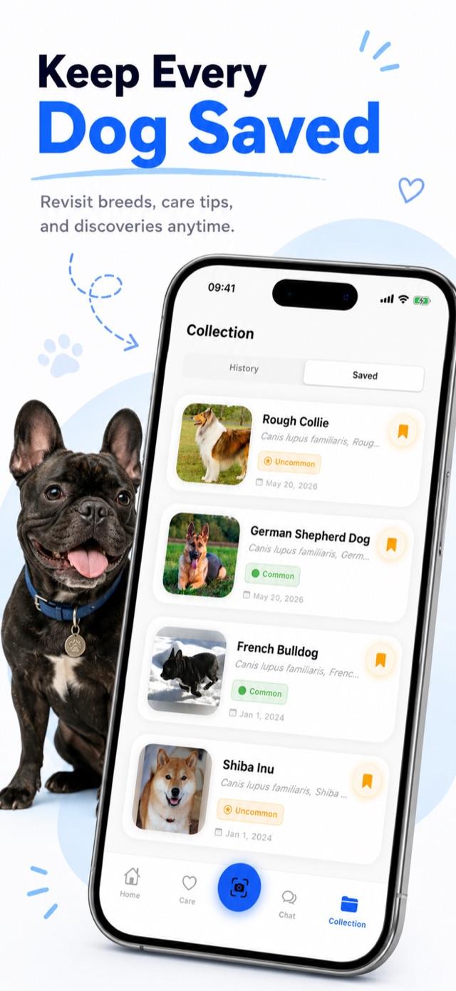 Scan history list with saved dog identifications