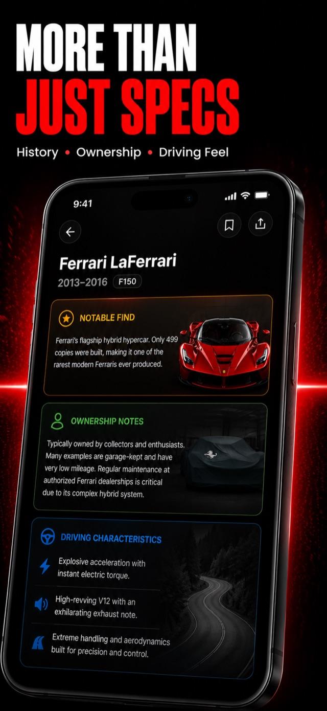 Performance specs showing horsepower and top speed