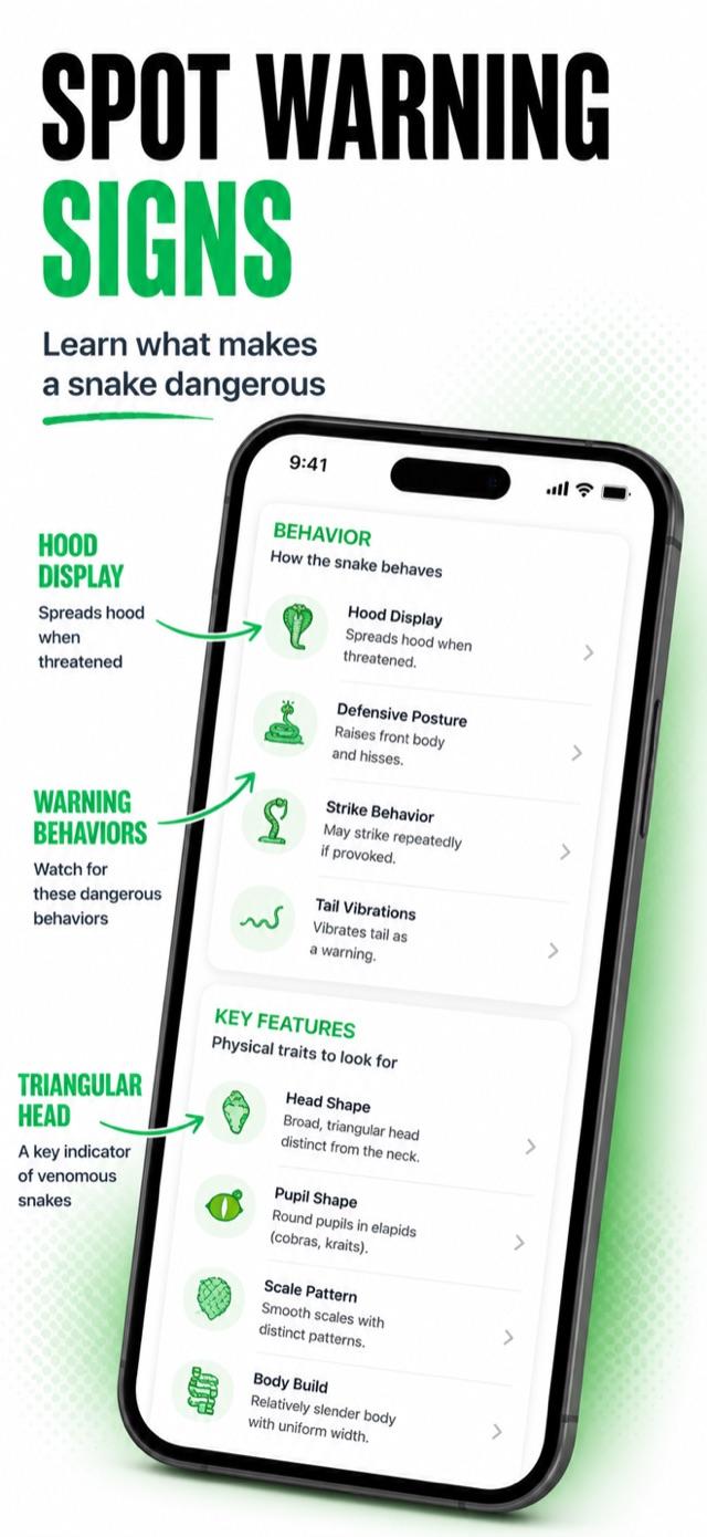 First aid guidance screen for snake encounters